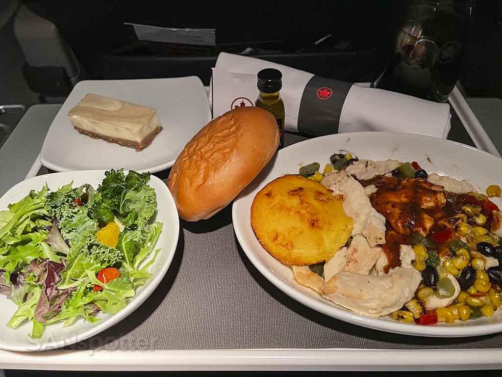 Air Canada business class chicken breast with barbecue sauce 