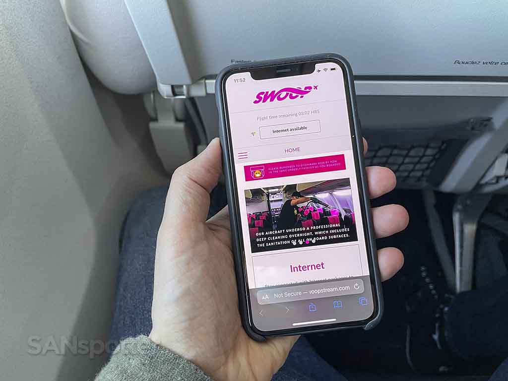 Swoop airlines WiFi homepage 