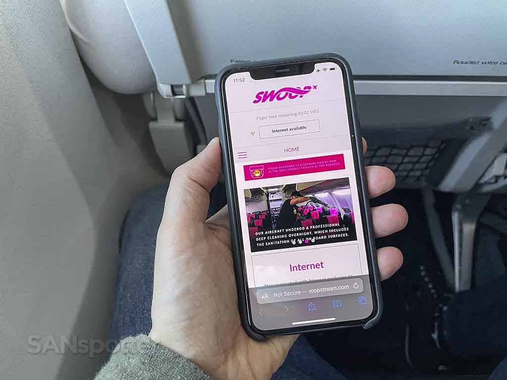 Swoop airlines WiFi homepage
