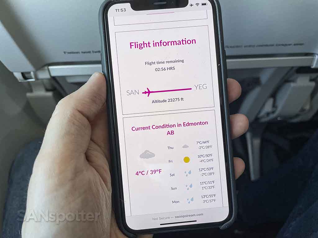 Swoop airlines in-flight tracker 