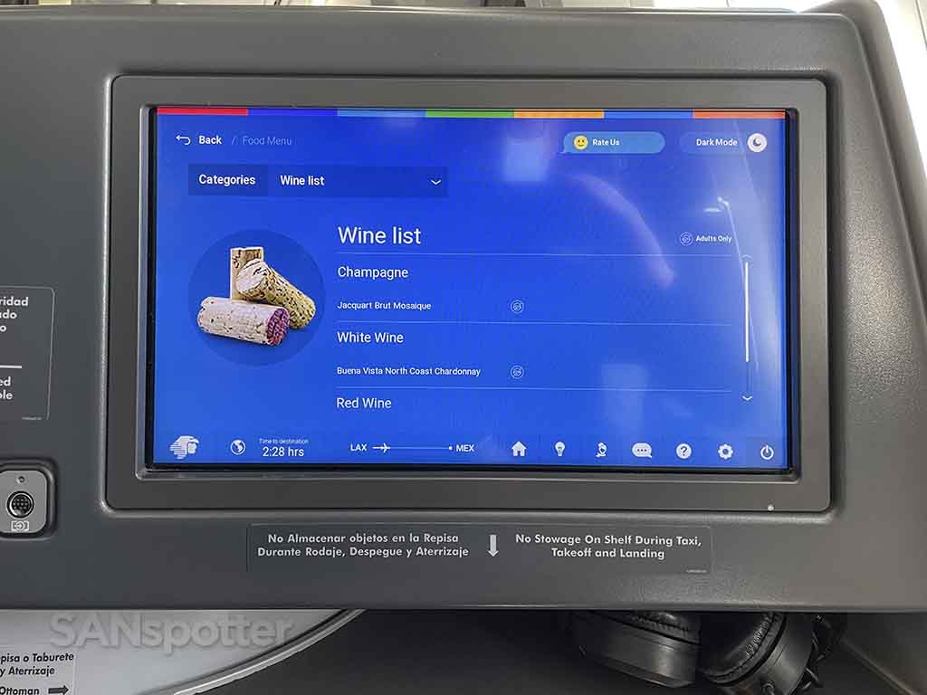 Aeromexico business class wine list