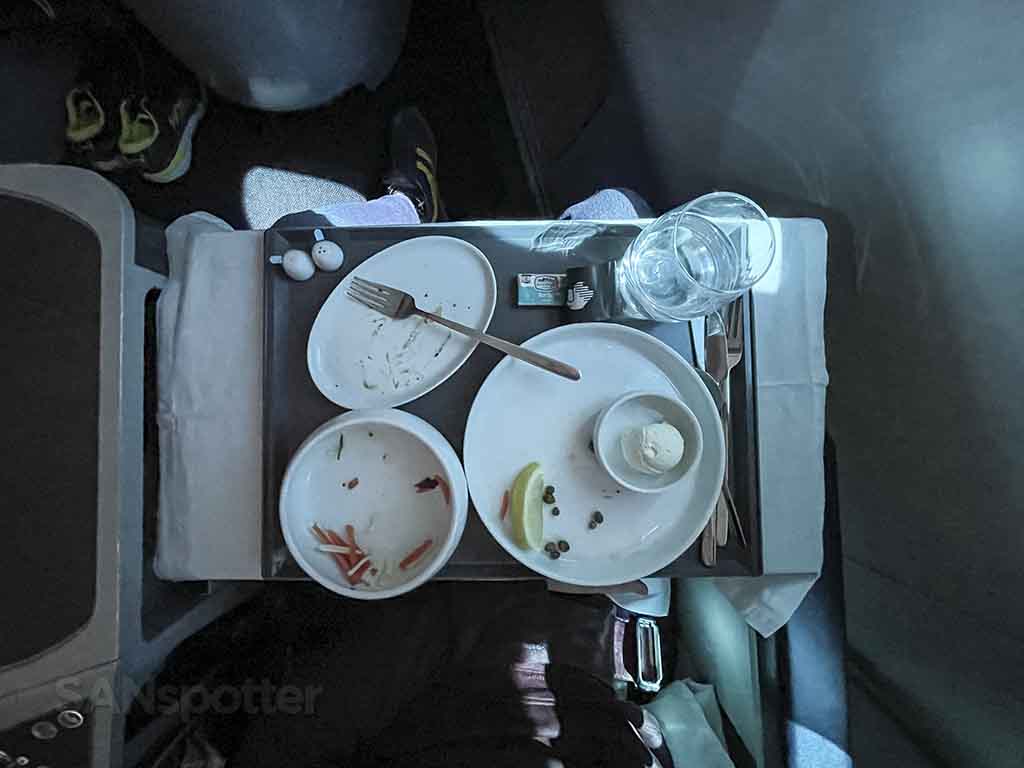 Empty business class meal tray