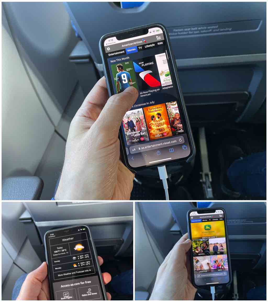 American Airlines A321neo streaming entertainment on iPhone 