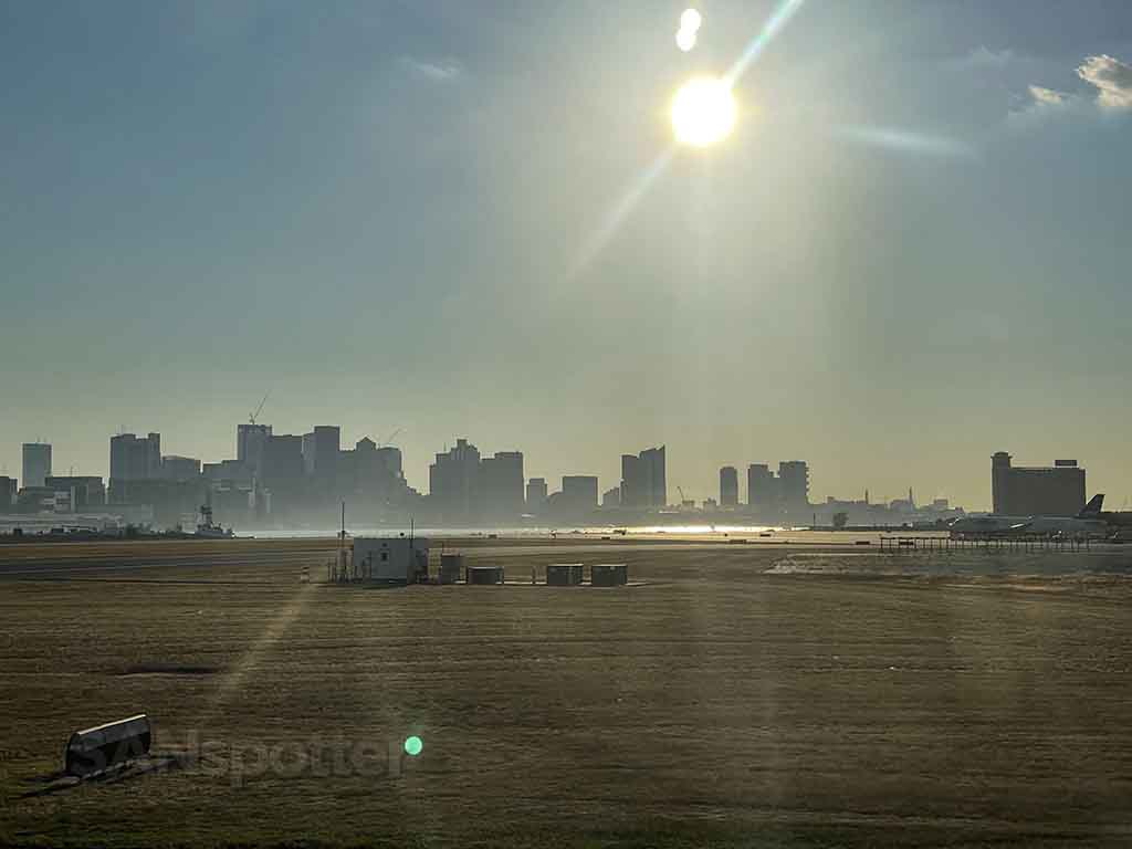 View of Boston skyline from airport 