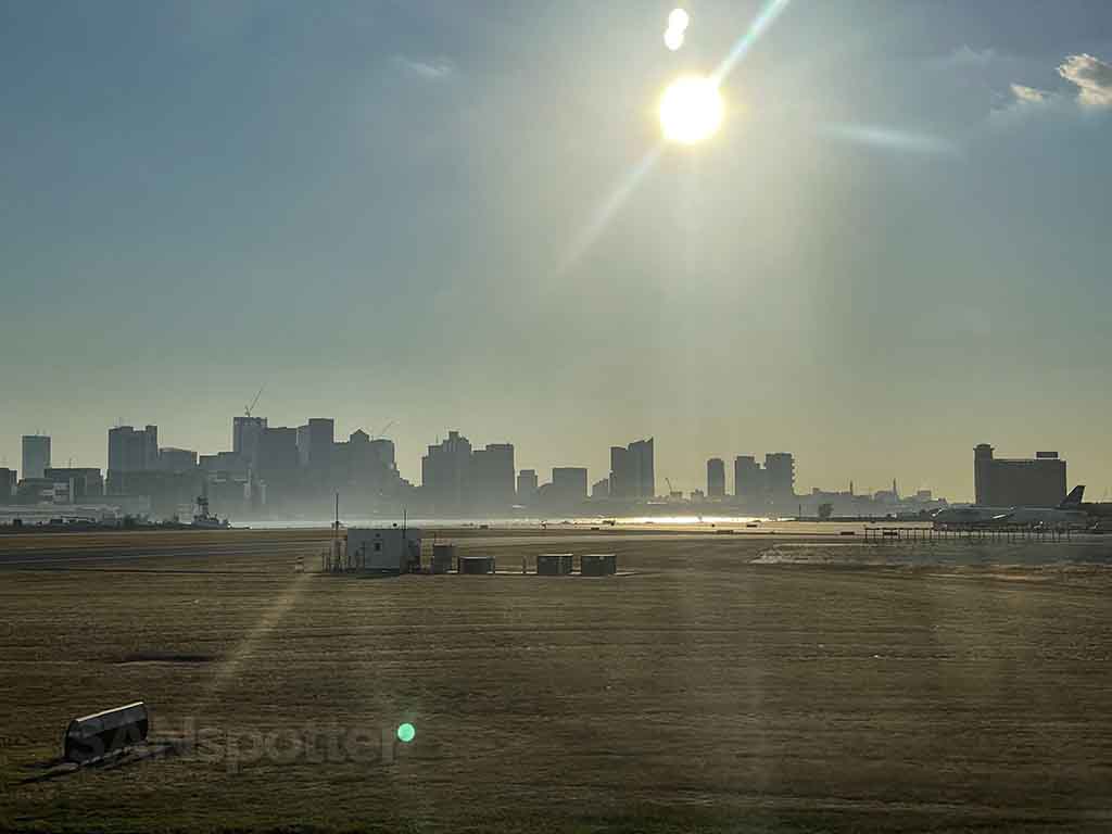 View of Boston skyline from airport