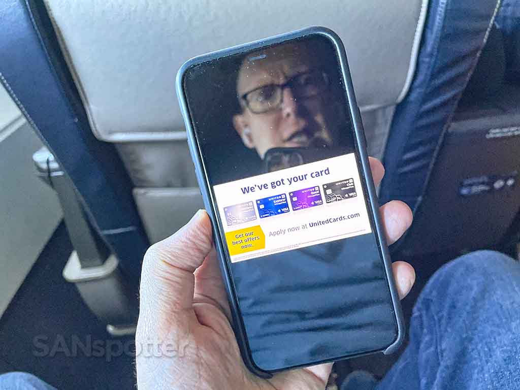 United airlines in flight entertainment credit card advertising