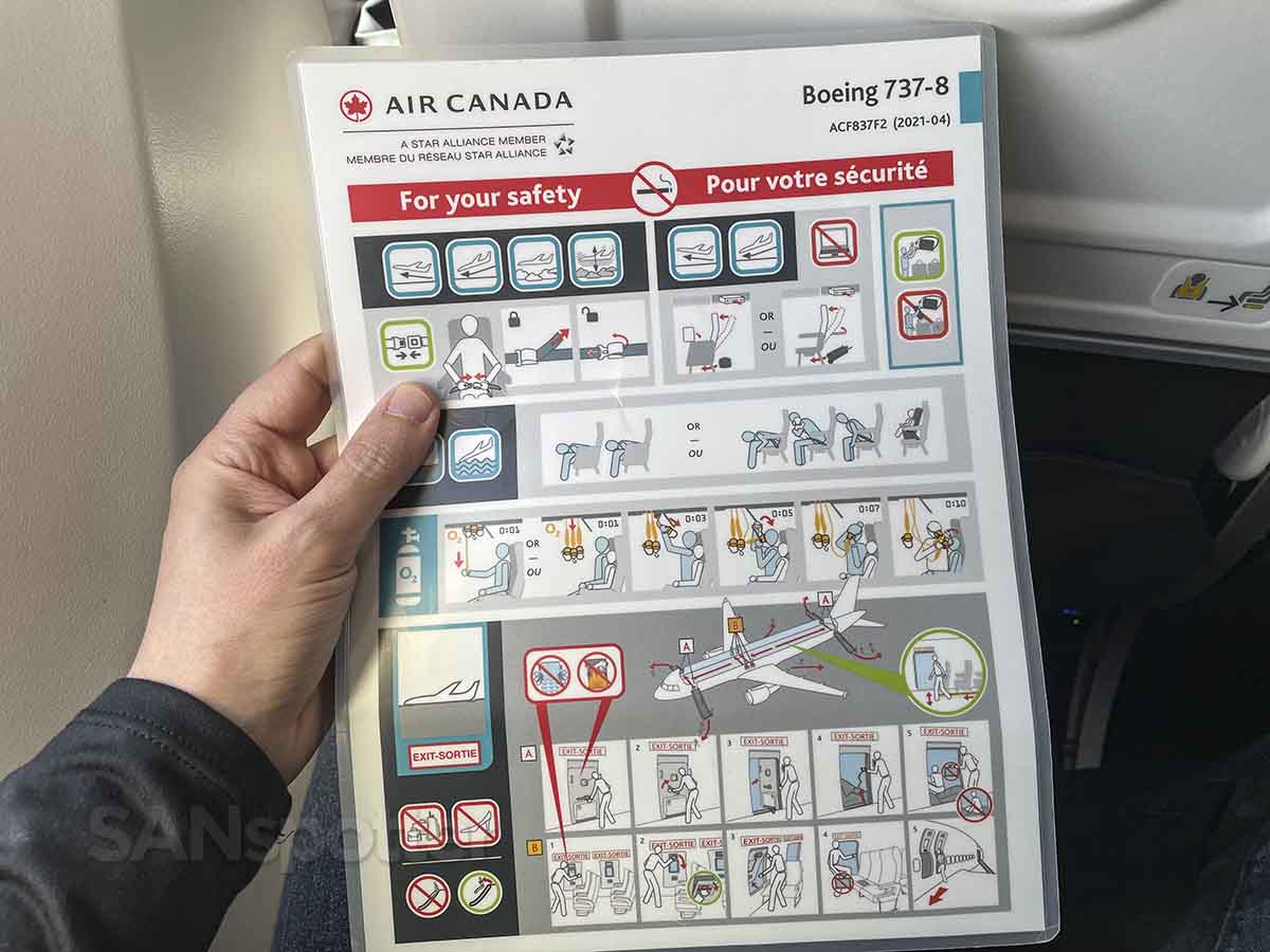 Air Canada 737 max 8 safety card 