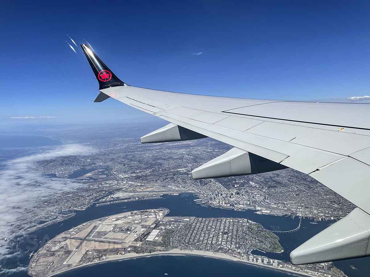 Flying over San Diego in an air Canada 737 max 8