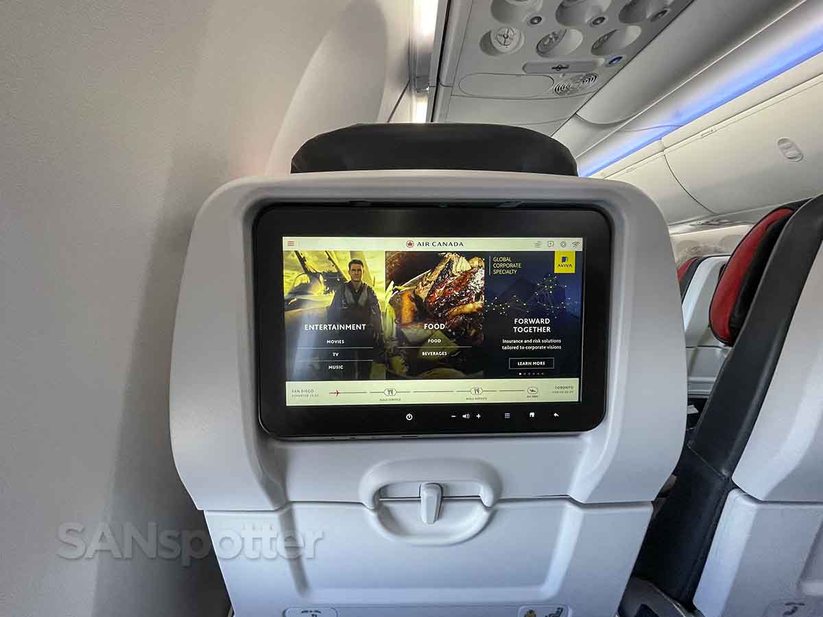 Air Canada 737 max 8 economy video screens 