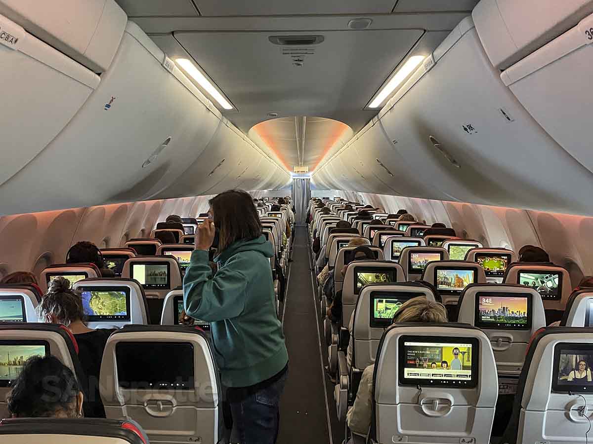 Air Canada 737 max 8 economy class cabin view from rear