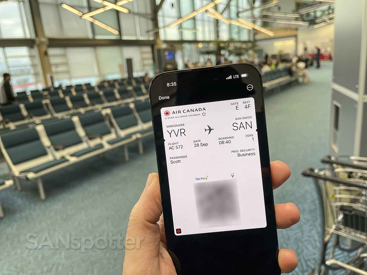 Air Canada YVR-SAN business class boarding pass 