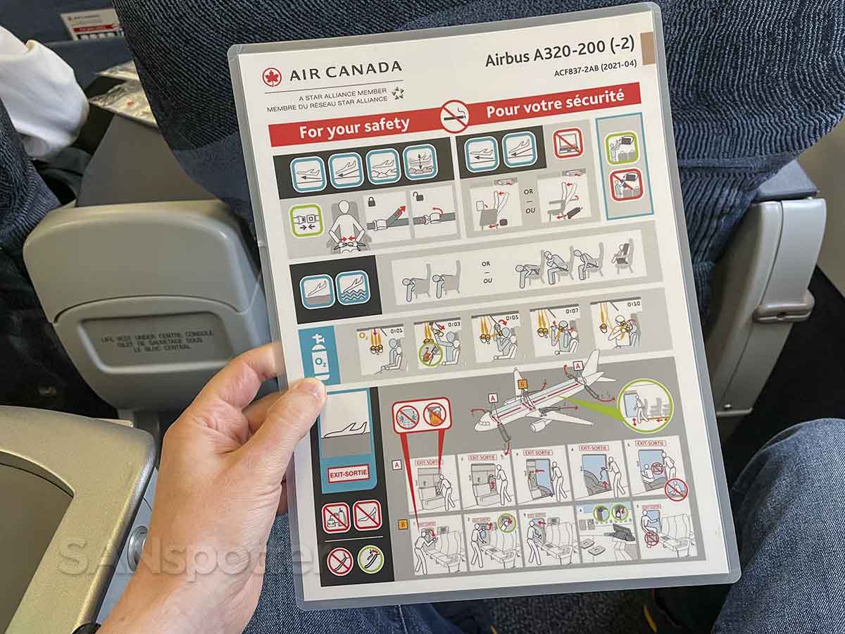 Air Canada a320 safety card