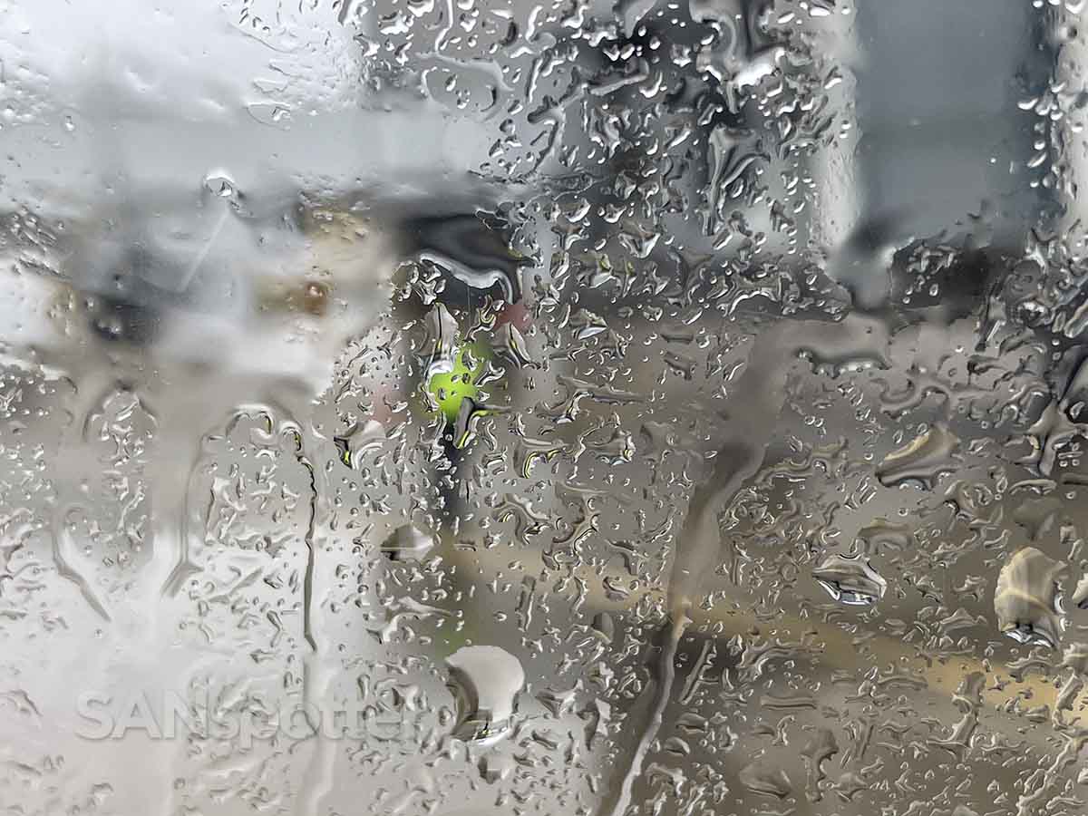 Rainy airplane window