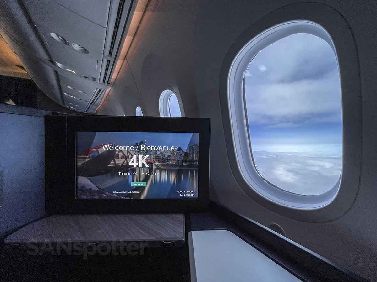 Westjet 787-9 business class video entertainment home screen 