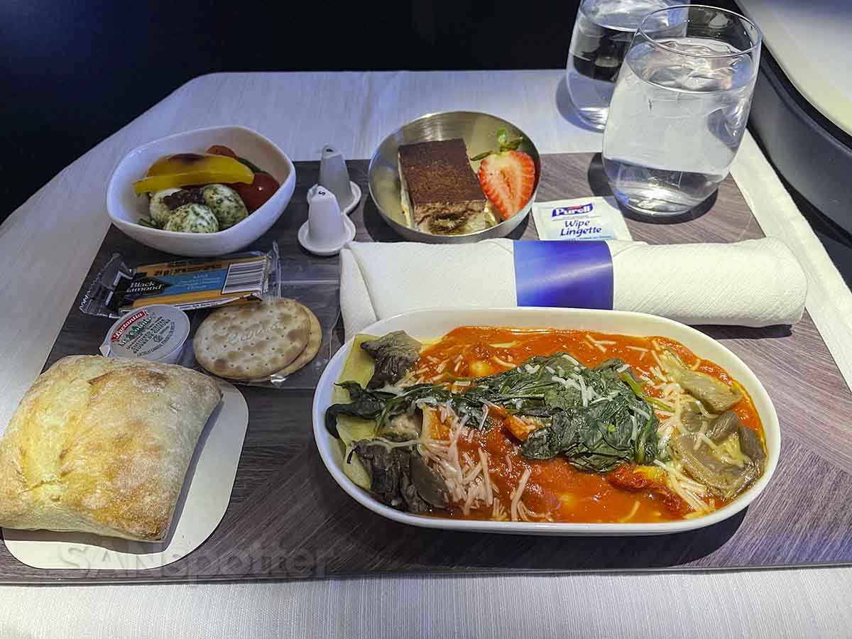 westjet 787-9 business class dinner