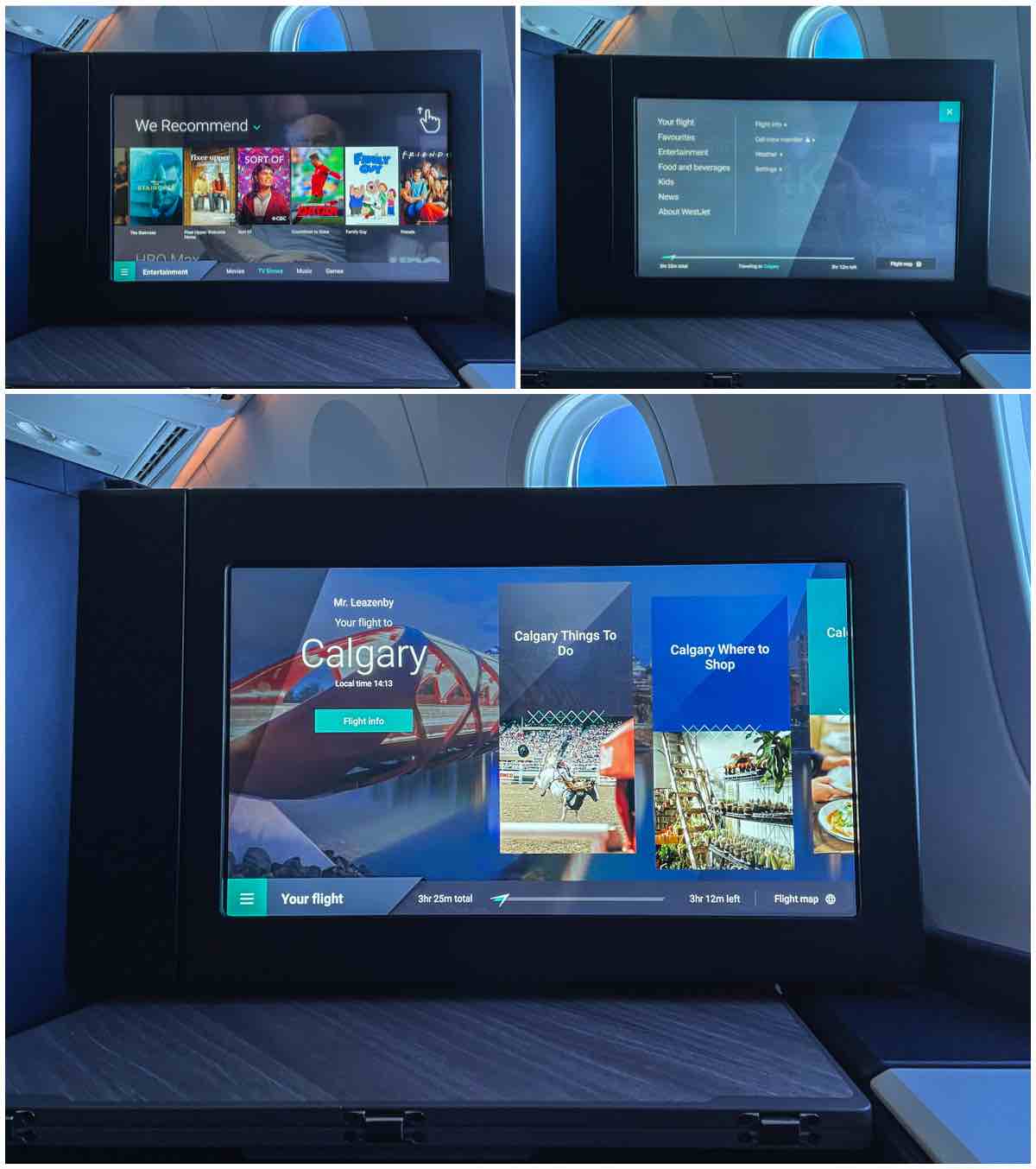 Westjet 787-9 business class movies and tv shows 