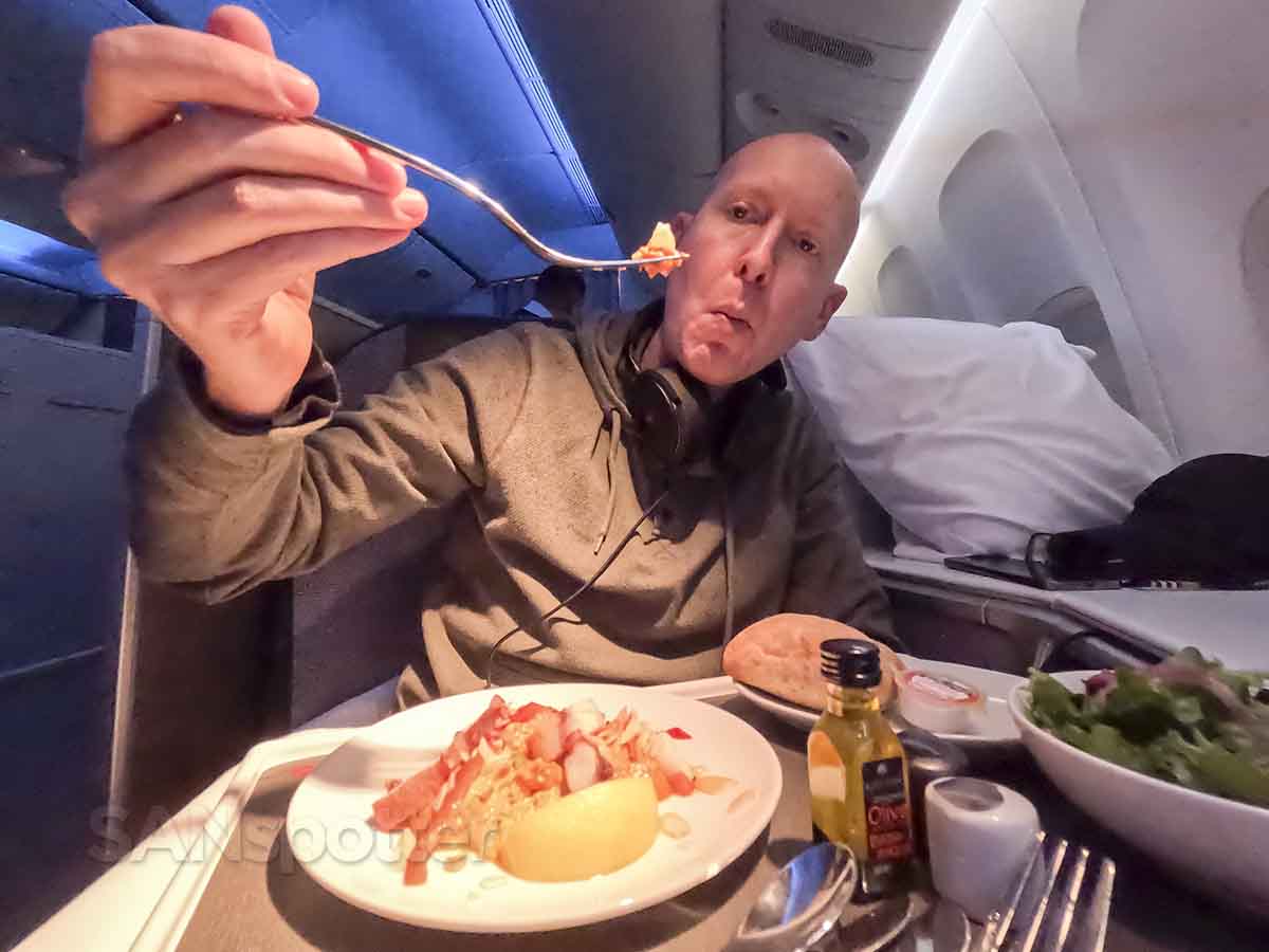 SANspotter eating appetizer Air Canada 777-300 business class