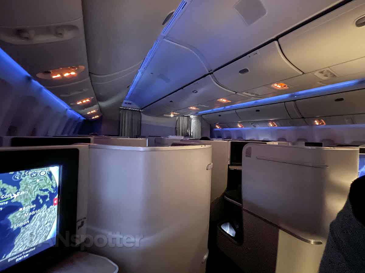 Air Canada 777-300 business class cabin lights off