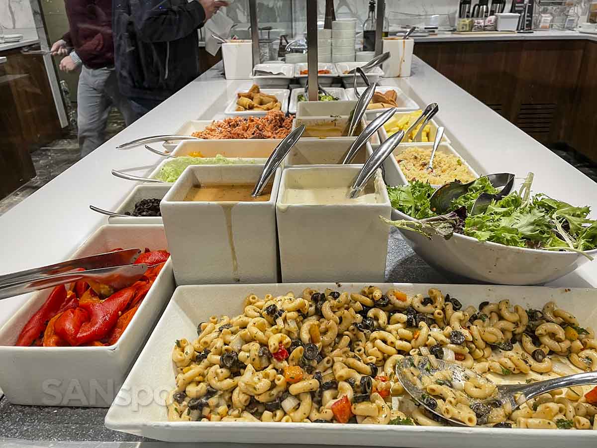 Air Canada Montreal maple leaf lounge pasta and salad