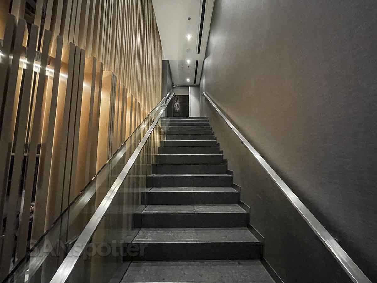 Air Canada Montreal maple leaf lounge stairs