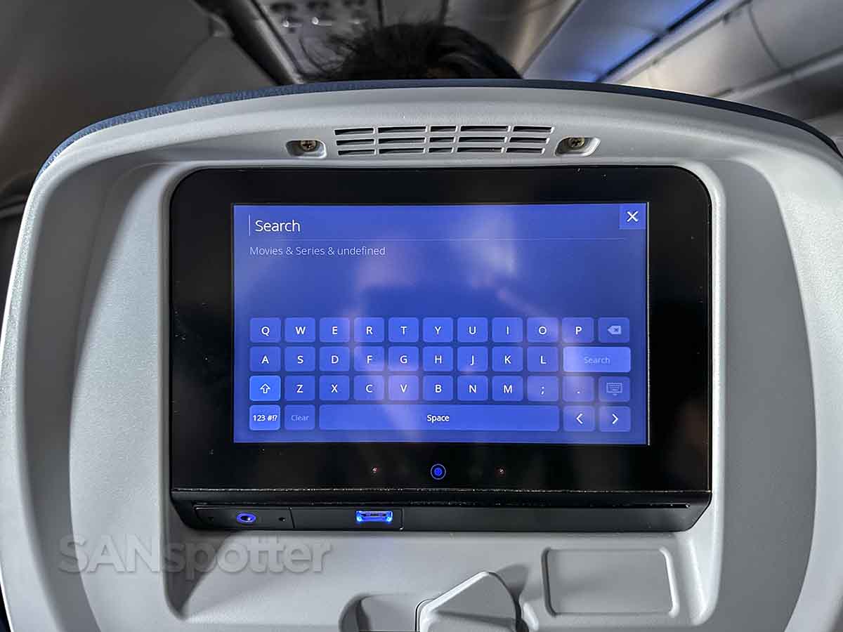 Delta A321 Economy in flight entertainment search function