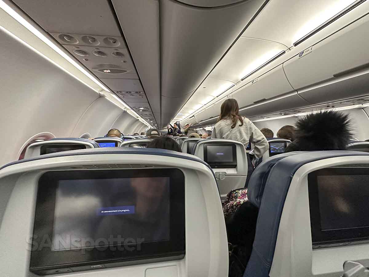 Delta A321 economy passengers waiting to deplane