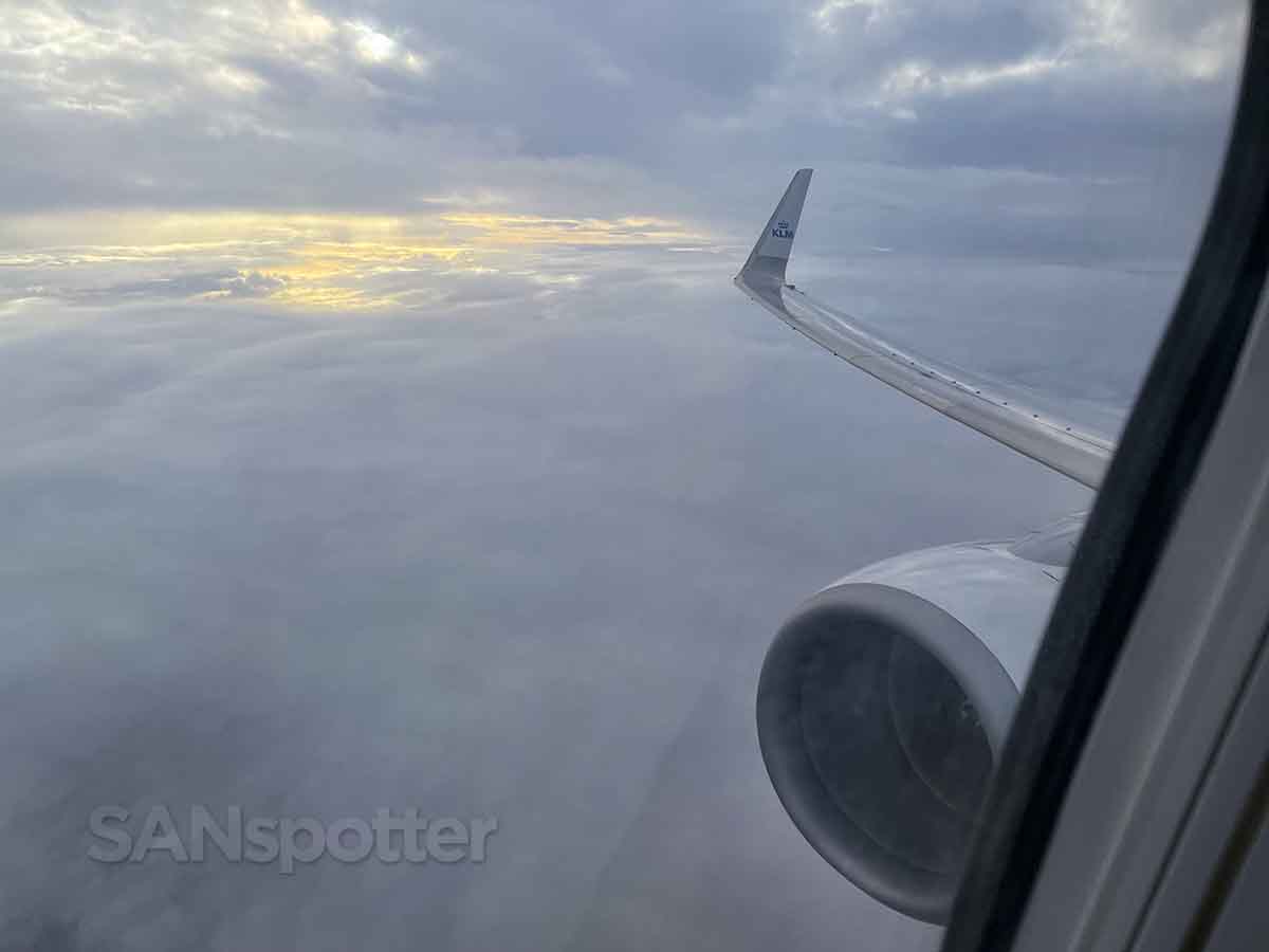 KLM 737-800 engine and wing in flight