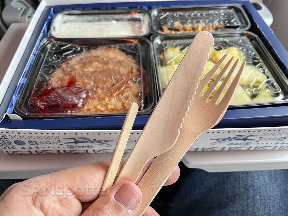 KLM business class biodegradable utensils 