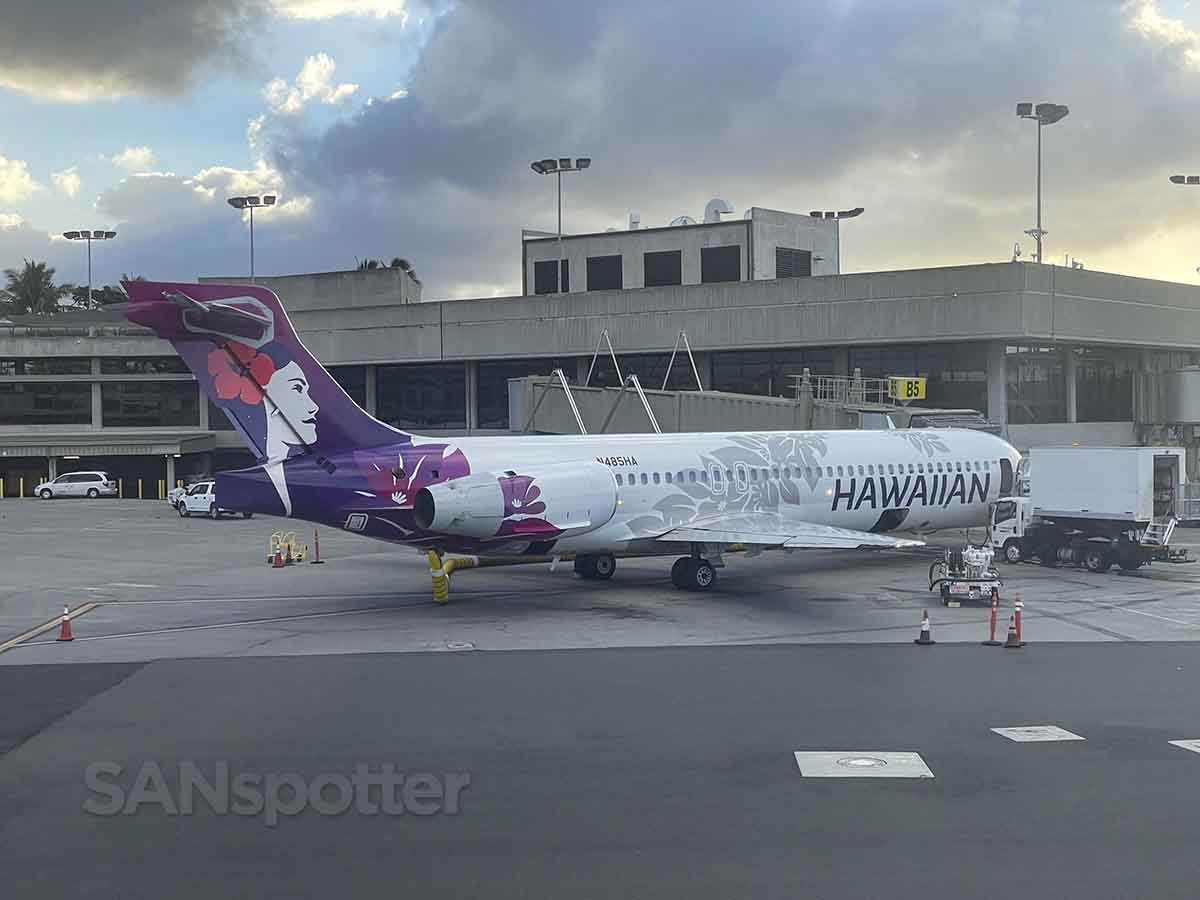 Hawaiian Airlines 717-200 parked at gate B5 HNL airport 
