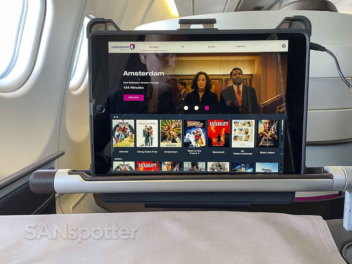 Hawaiian Airlines A330 first class adjustable arm for iPad