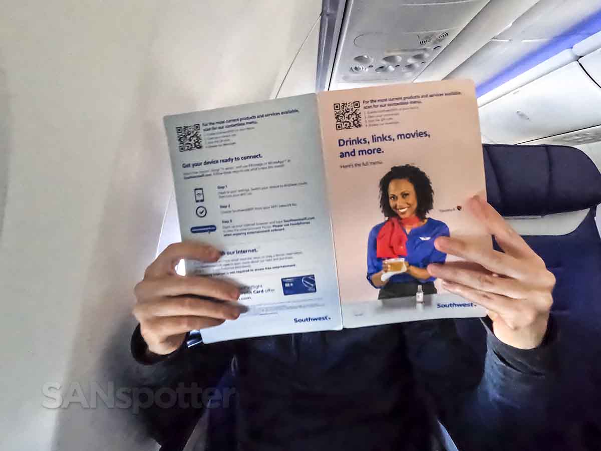 SANspotter reading Southwest Airlines in flight menu