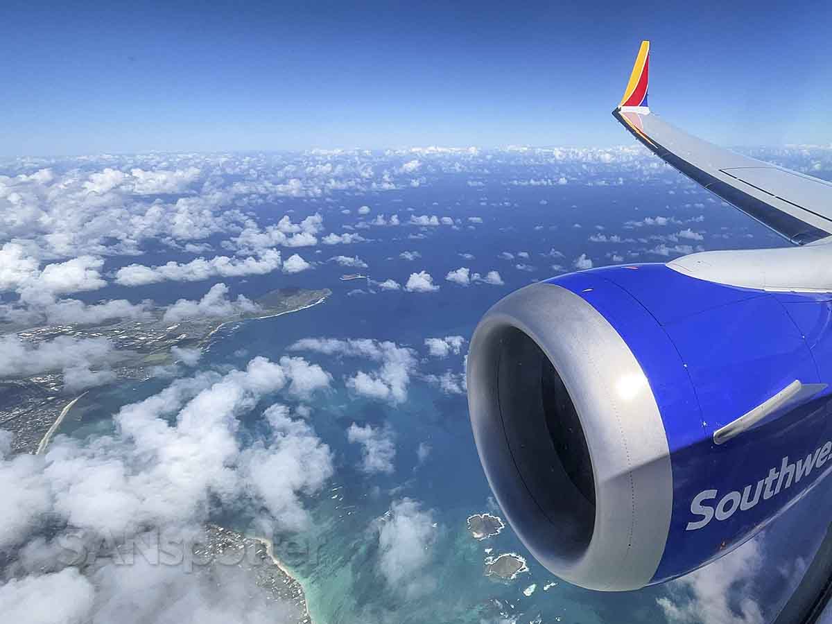 Southwest 737 max 8 flying over Oahu Hawaii