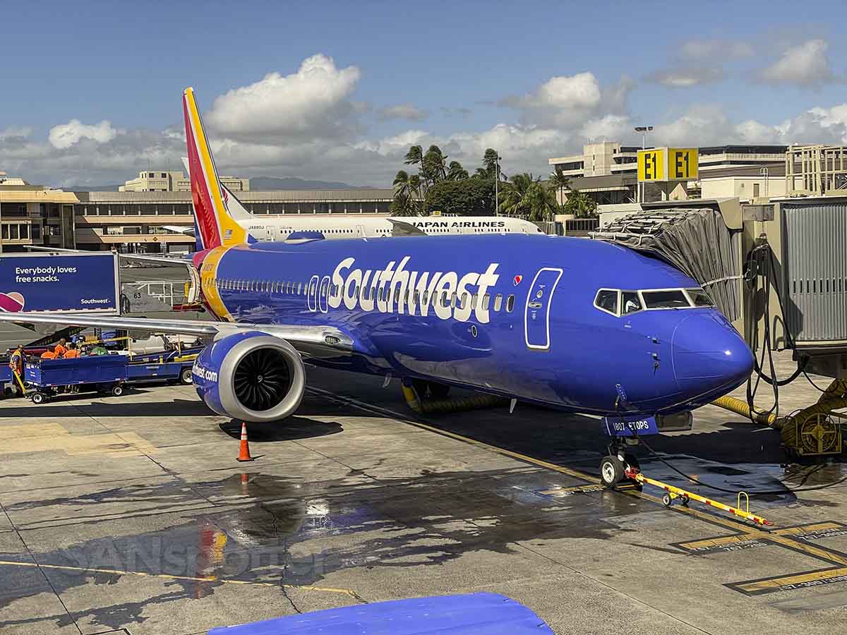 Southwest 737 max 8 parked at gate E1 HNL