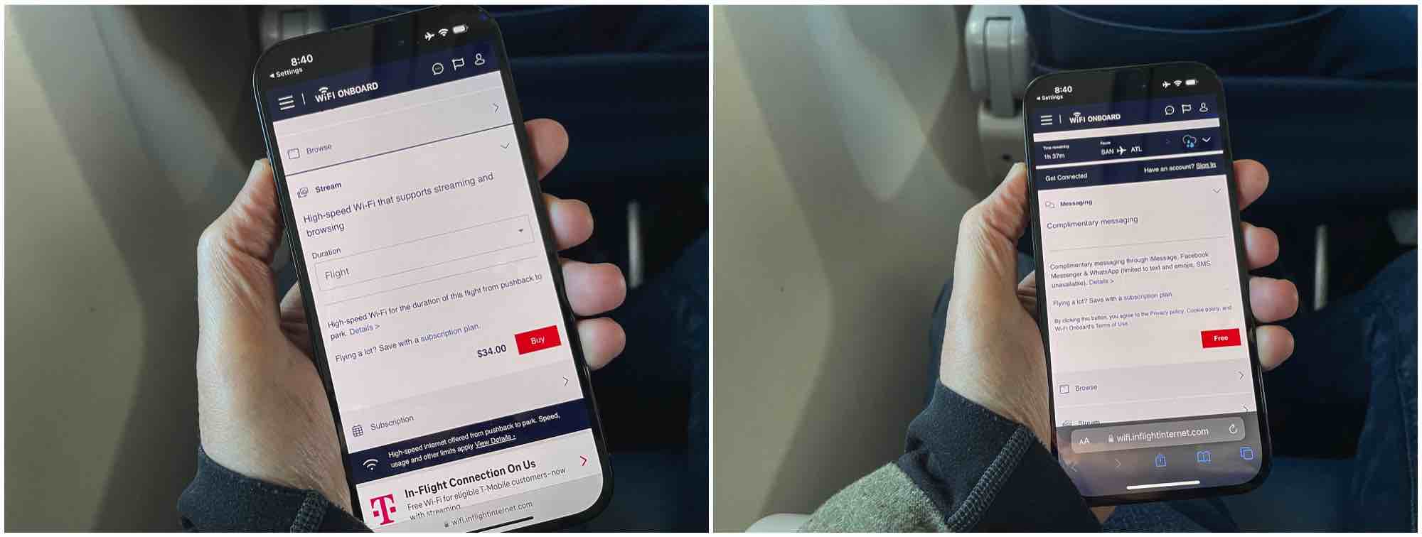 Delta air lines in flight messaging and internet access