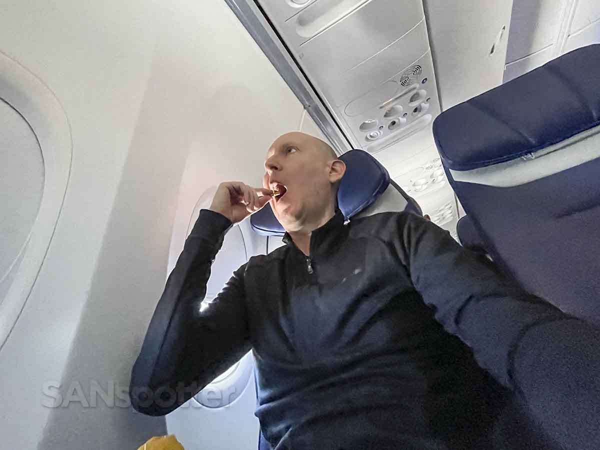 SANspotter eating Southwest Airlines snack mix