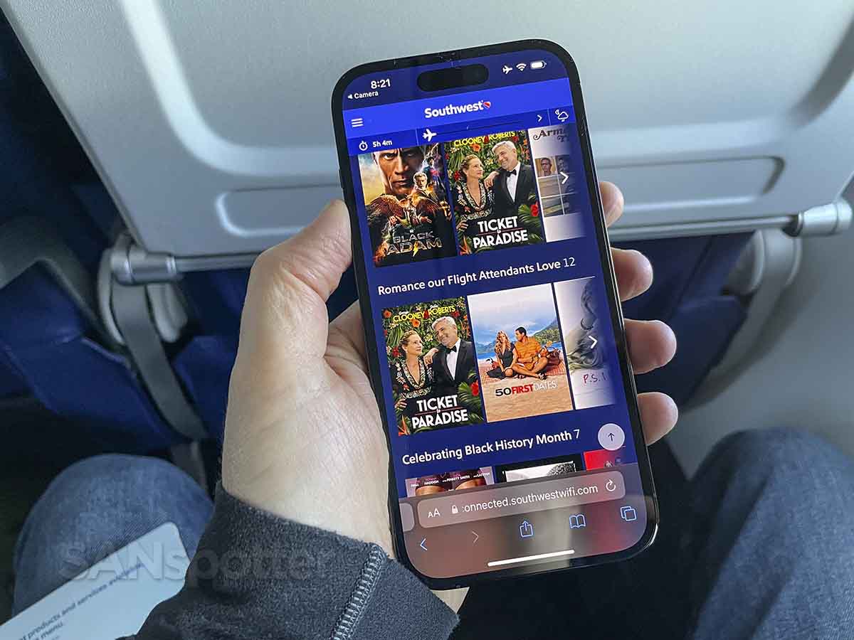 Southwest Airlines in flight entertainment options