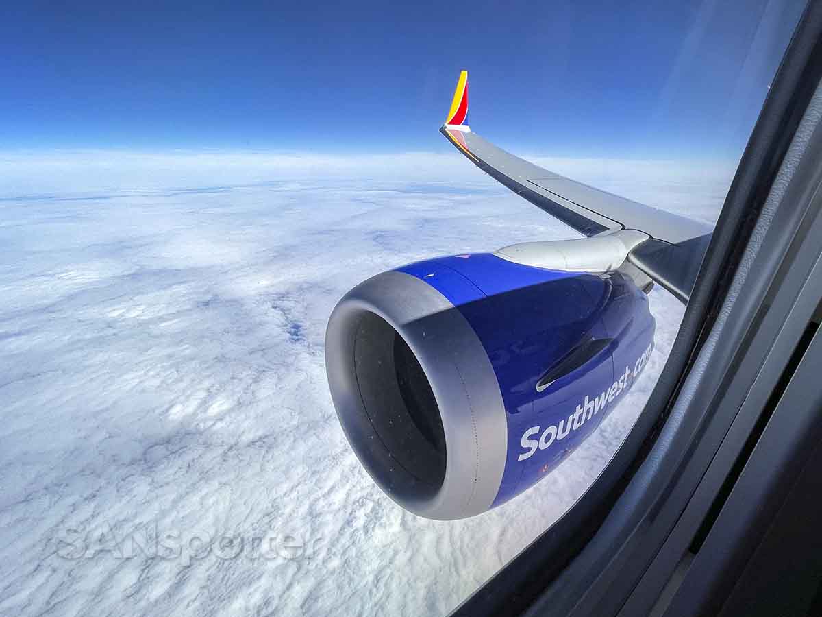 Southwest Airlines 737 MAX 8 engine and wing view on flight to hawaii
