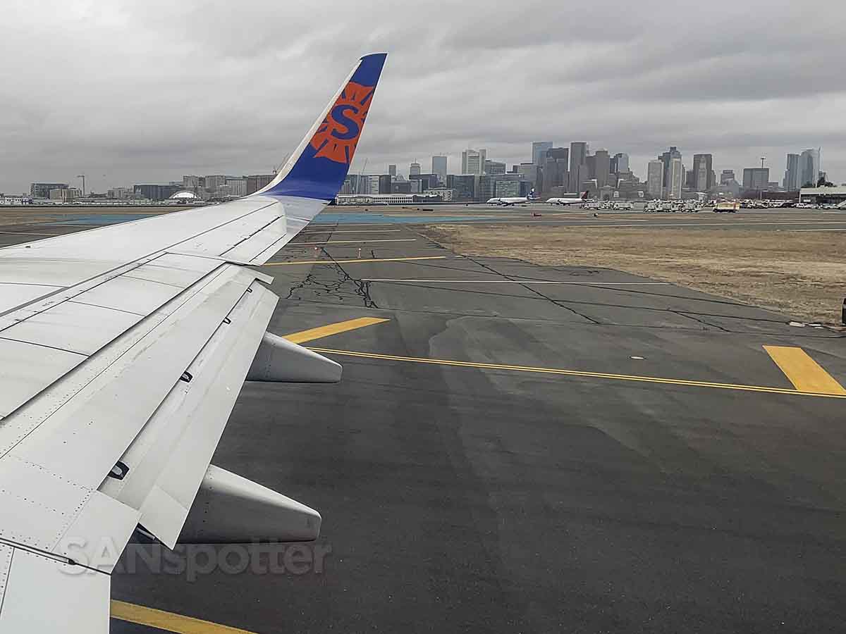 View of Boston from runway at BOS