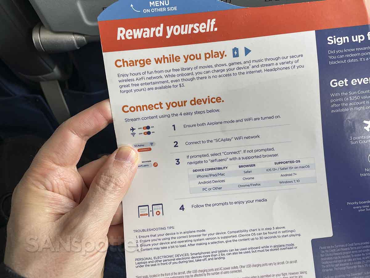 Sun country airlines 737-800 streaming in flight entertainment instructions 