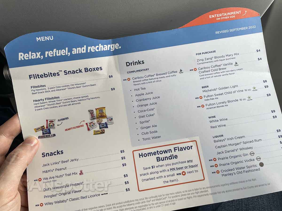 sun country airlines food and drink menu
