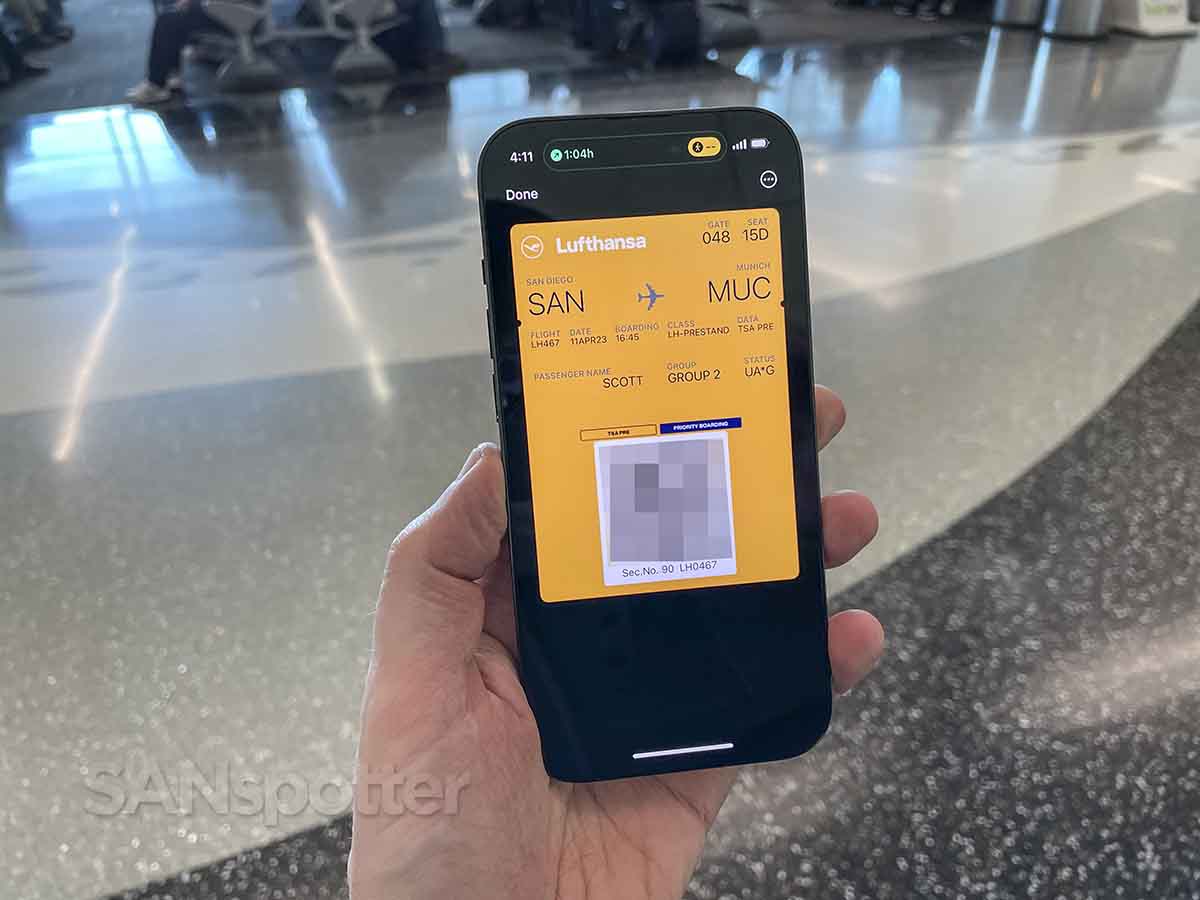 Lufthansa premium economy mobile boarding pass San Diego to Munich