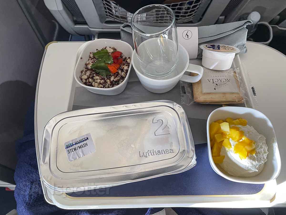 Lufthansa long haul premium economy dinner tray