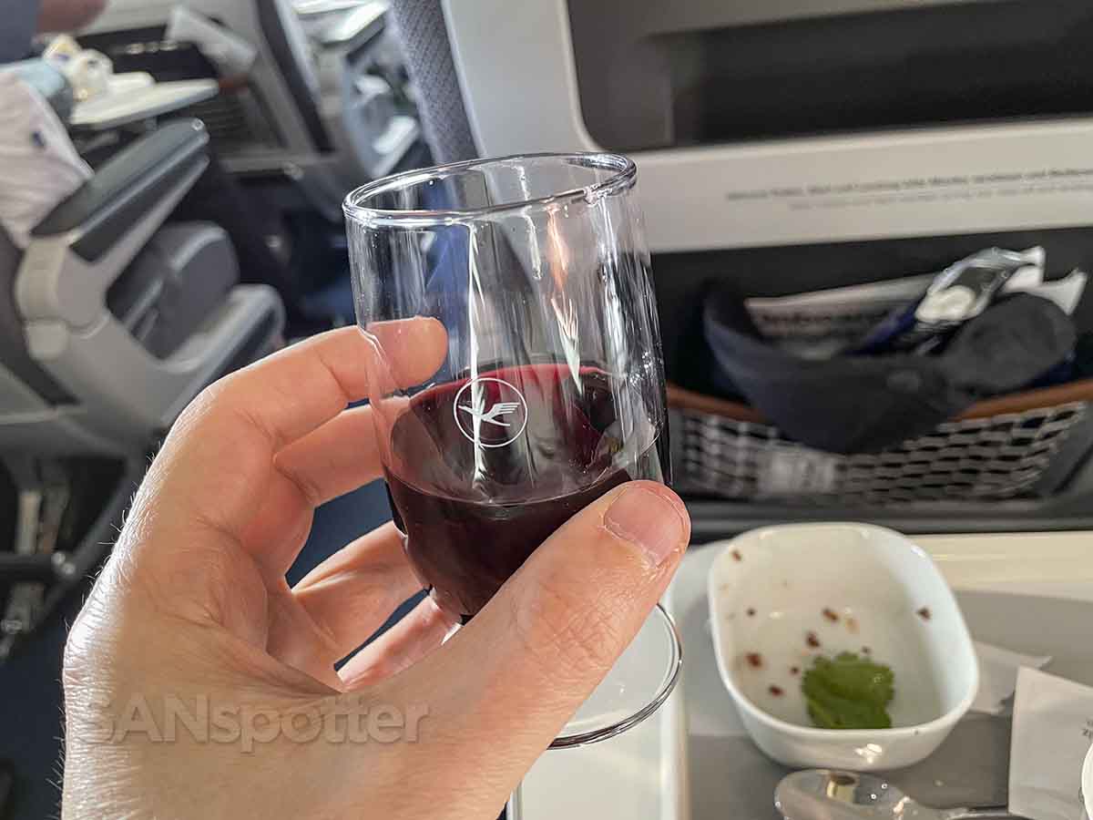 Lufthansa premium economy red wine 