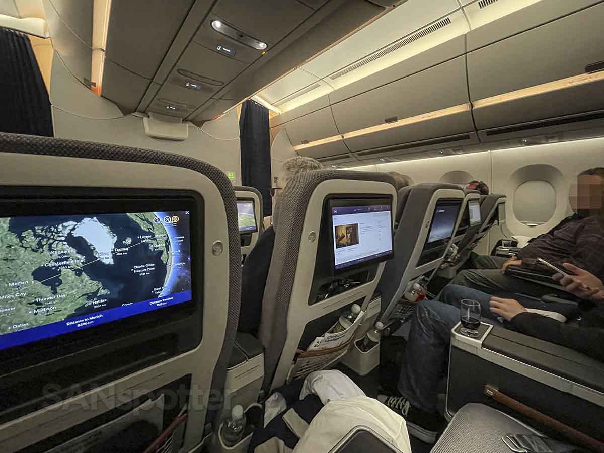 Lufthansa a350-900 premium economy cabin dimmed lights