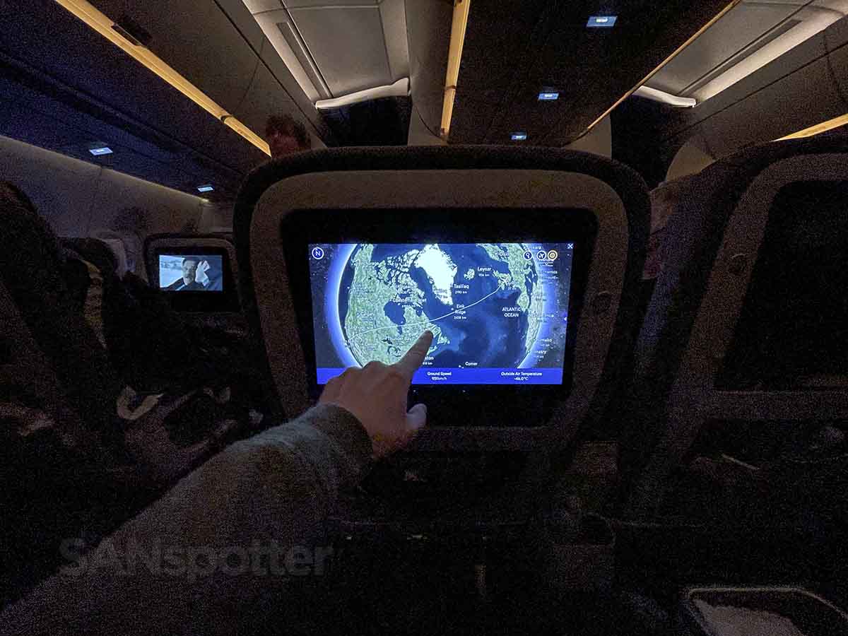 Cabin lights turned on Lufthansa a350-900 premium economy 