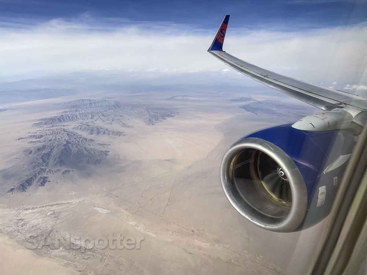 Flying over the Mojave desert in a sun country 737-800