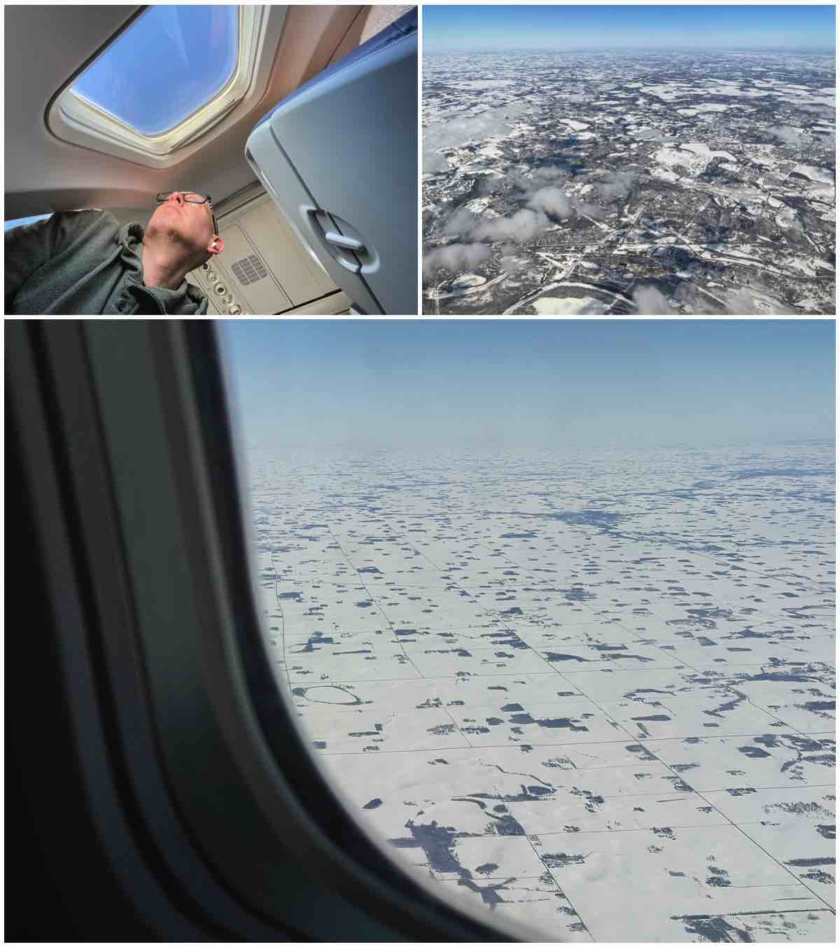 View of the snowy plains after takeoff from Minneapolis 