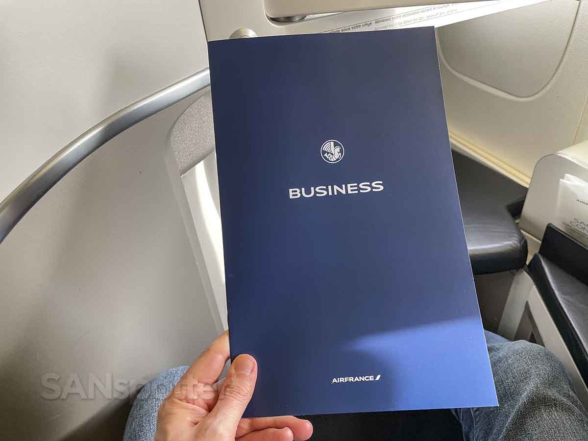 Air France long haul business class menu cover