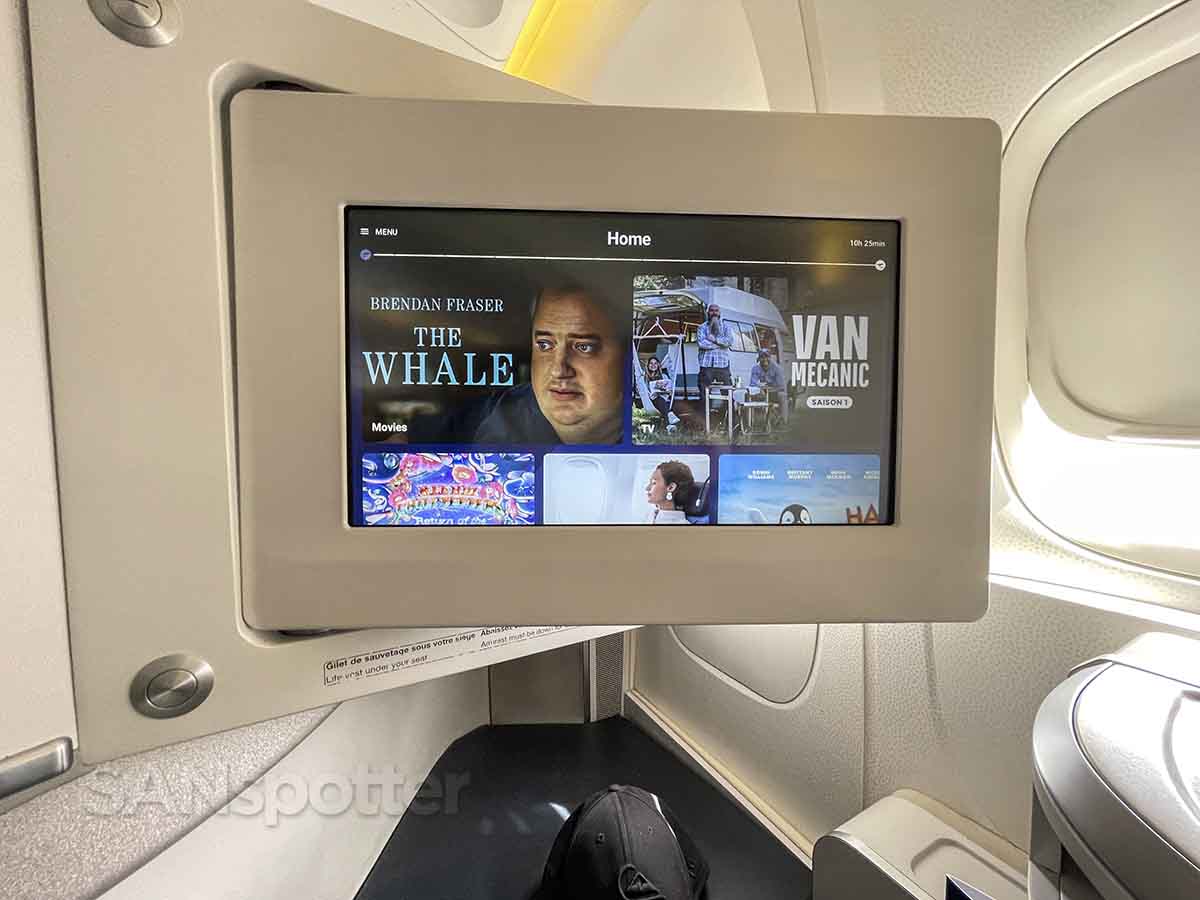 Air France 777-300er business class video screen main menu