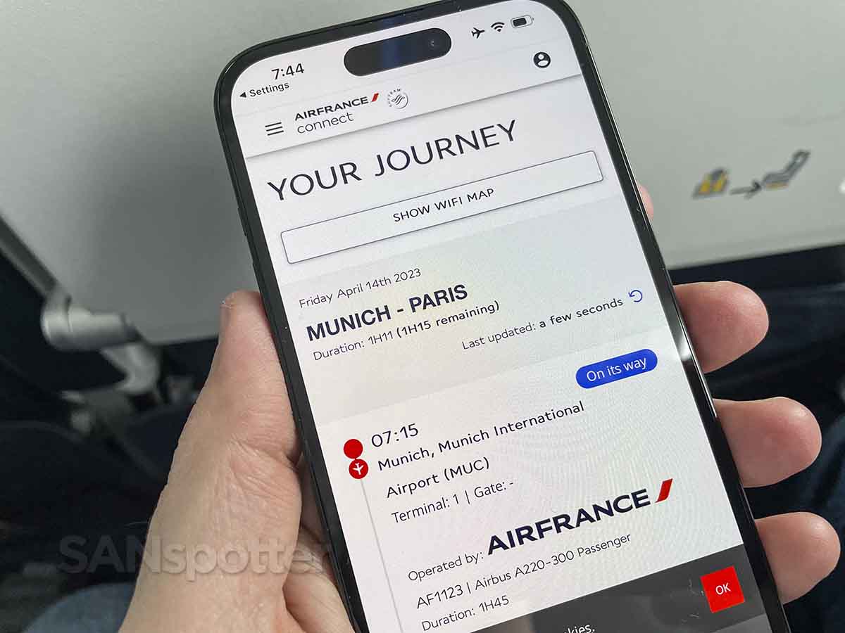 Air France app in flight